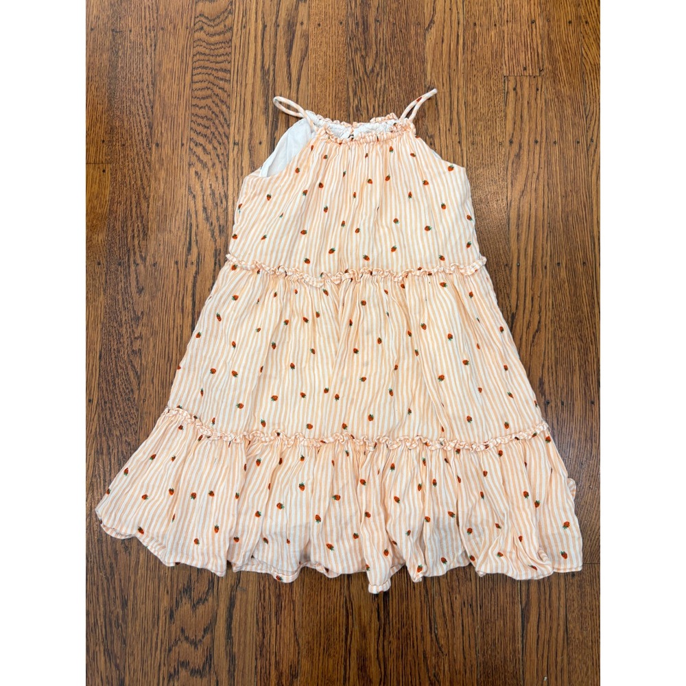 Tucker + Tate Girls Pink Stripe Strawberry Embroidered Tiered Halter Dress 6